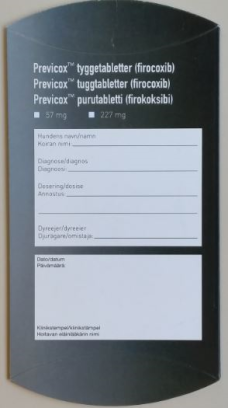 Previcox medicin æske til piller DK/NO/SE